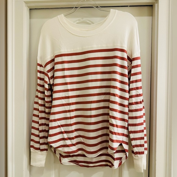 Workshop Republic Clothing Tops - Workshop Republic Clothing Long Sleeve Top - Cream and Rust Orange Stripes